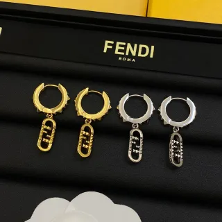 Fendi FF Spike Gold Silver Spiked Hoop Dangling Charm Earrings