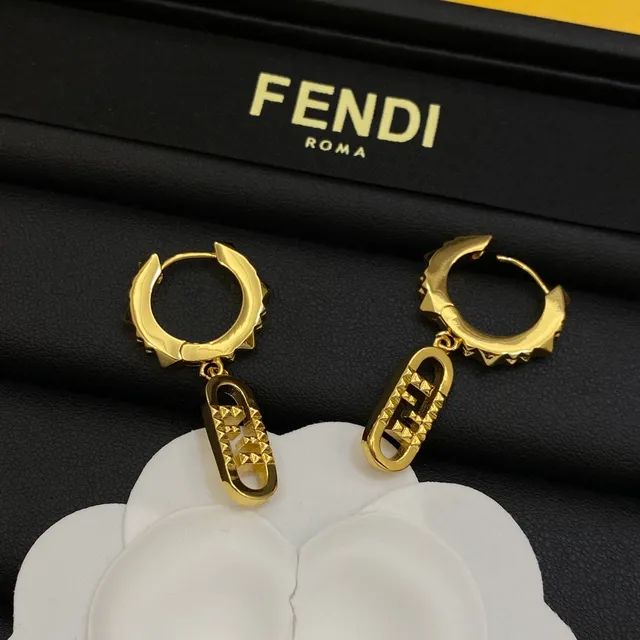Boucles d'oreilles Fendi FF Spike or argent à picots aro pendantes charm 4
