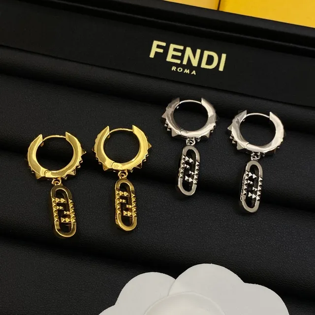 Boucles d'oreilles Fendi FF Spike or argent à picots aro pendantes charm 6
