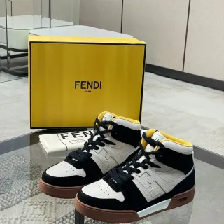 Fendi First White Black High-Top Panelled Leather-Suede Lifestyle Sneakers