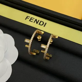Fendi Gold Transparent Pavé Crystal-Encrusted Earrings
