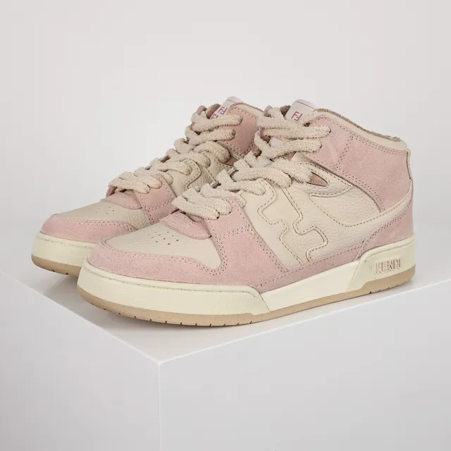 Fendi Tênis de Cano Alto Rosa Bege de Camurça e Couro Panelada Lifestyle Sneakers 2