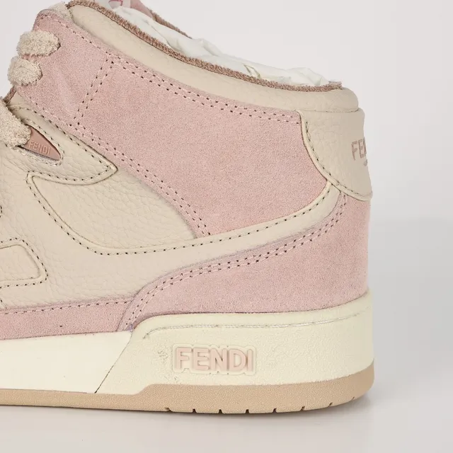 Fendi Tênis de Cano Alto Rosa Bege de Camurça e Couro Panelada Lifestyle Sneakers 4