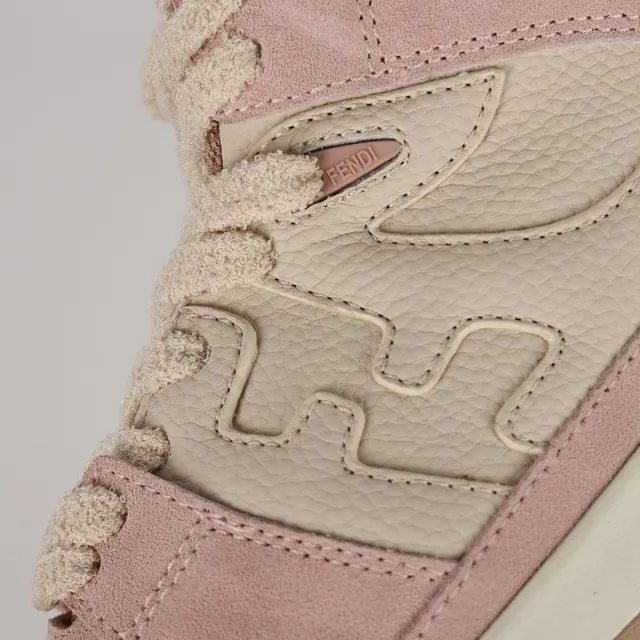 Fendi Tênis de Cano Alto Rosa Bege de Camurça e Couro Panelada Lifestyle Sneakers 6
