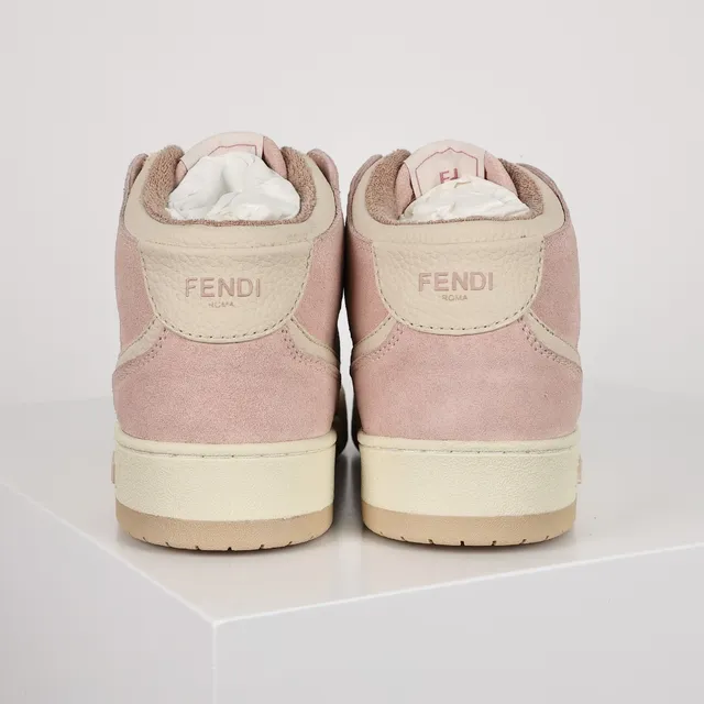 Fendi Tênis de Cano Alto Rosa Bege de Camurça e Couro Panelada Lifestyle Sneakers 7