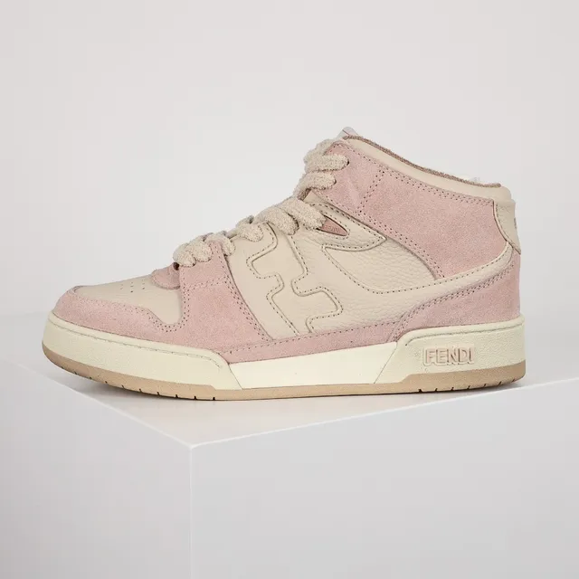 Fendi Tênis de Cano Alto Rosa Bege de Camurça e Couro Panelada Lifestyle Sneakers 8