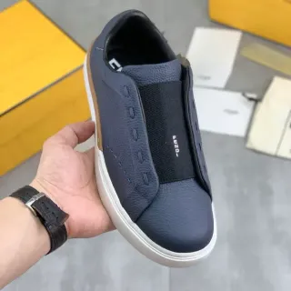 Fendi Mania Navy White Slip-On Pebbled Leather Lifestyle Sneakers
