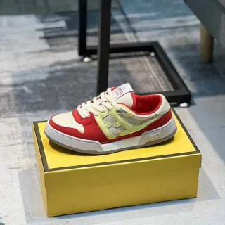 Fendi Red Yellow Color-Blocked Layered Upper Lifestyle Sneakers