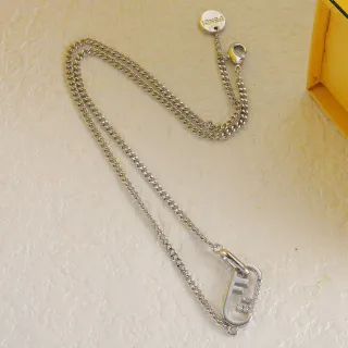 Fendi Silver Gold Curb Chain Carabiner-Style Pendant Necklace