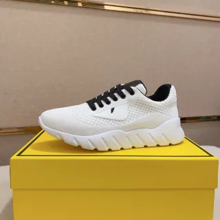 Fendi White Black Knit Upper Chunky Ridged Sole Lifestyle Sneakers
