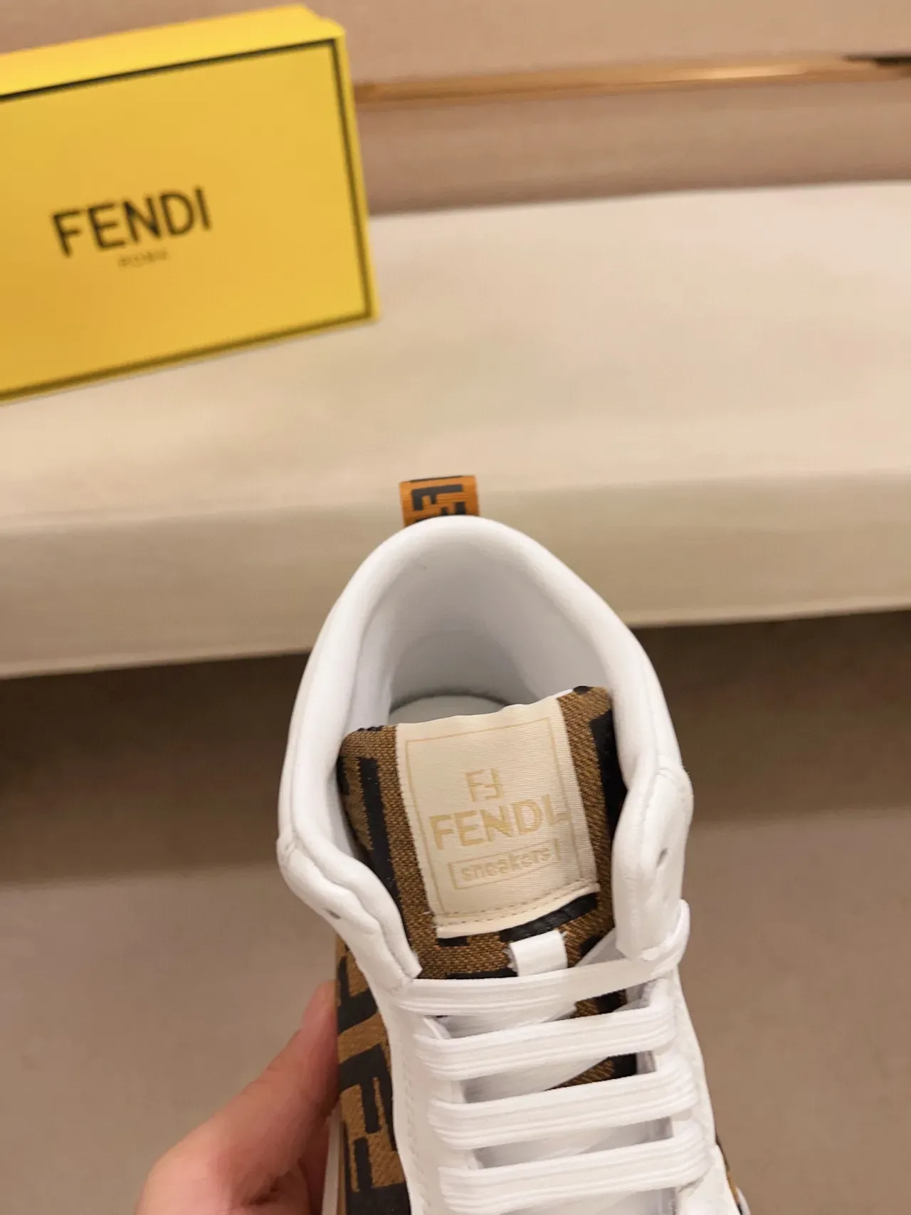 Fendi Blanc Marron Baskets Lifestyle Monogrammées en Tissu High-Top 5