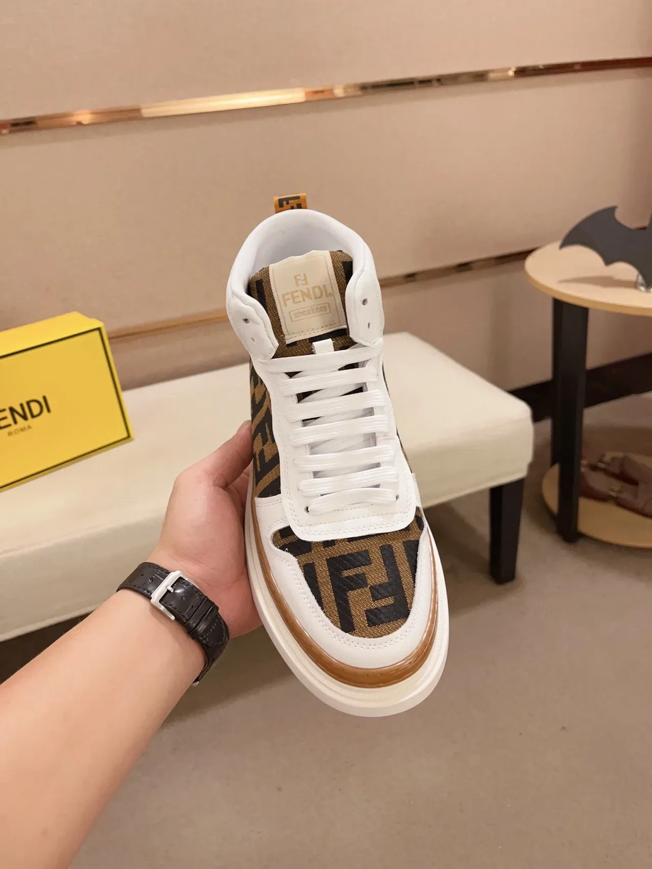 Fendi Blanc Marron Baskets Lifestyle Monogrammées en Tissu High-Top 9