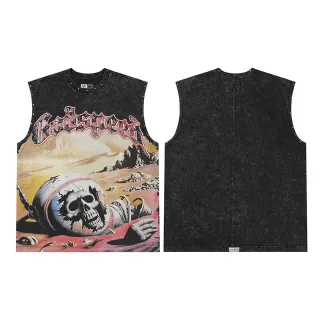 Acid-Wash Black Studded Graphic Vest Top