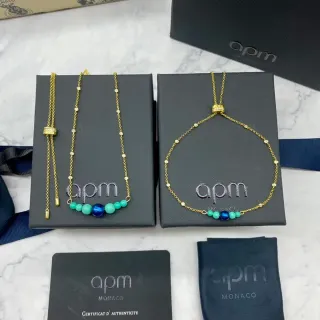 apm Monaco سلسلة ذهبية أزرق خرزية قلادة