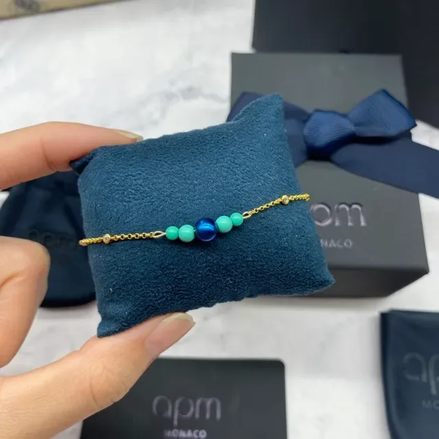 apm Monaco Gold Blue Chain Beaded Pendant Necklace 5