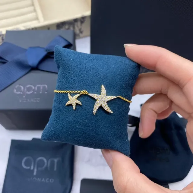 apm Monaco Starfish Pavé Double Star Charm Bracelet 9