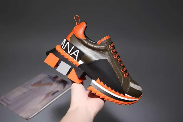 Army Green Orange Oversized Sculpted Sole Geometric Heel Blocks Chunky Sneakers 3