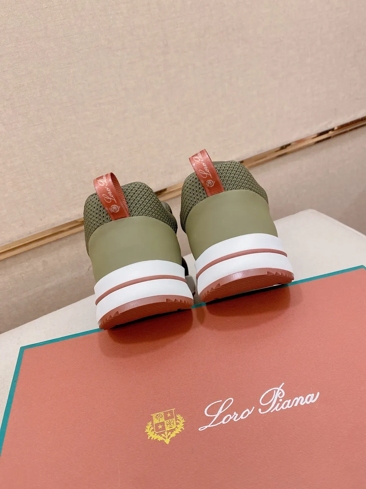 Army Green Pink Knit Upper Chunky White Midsole Sneakers 3