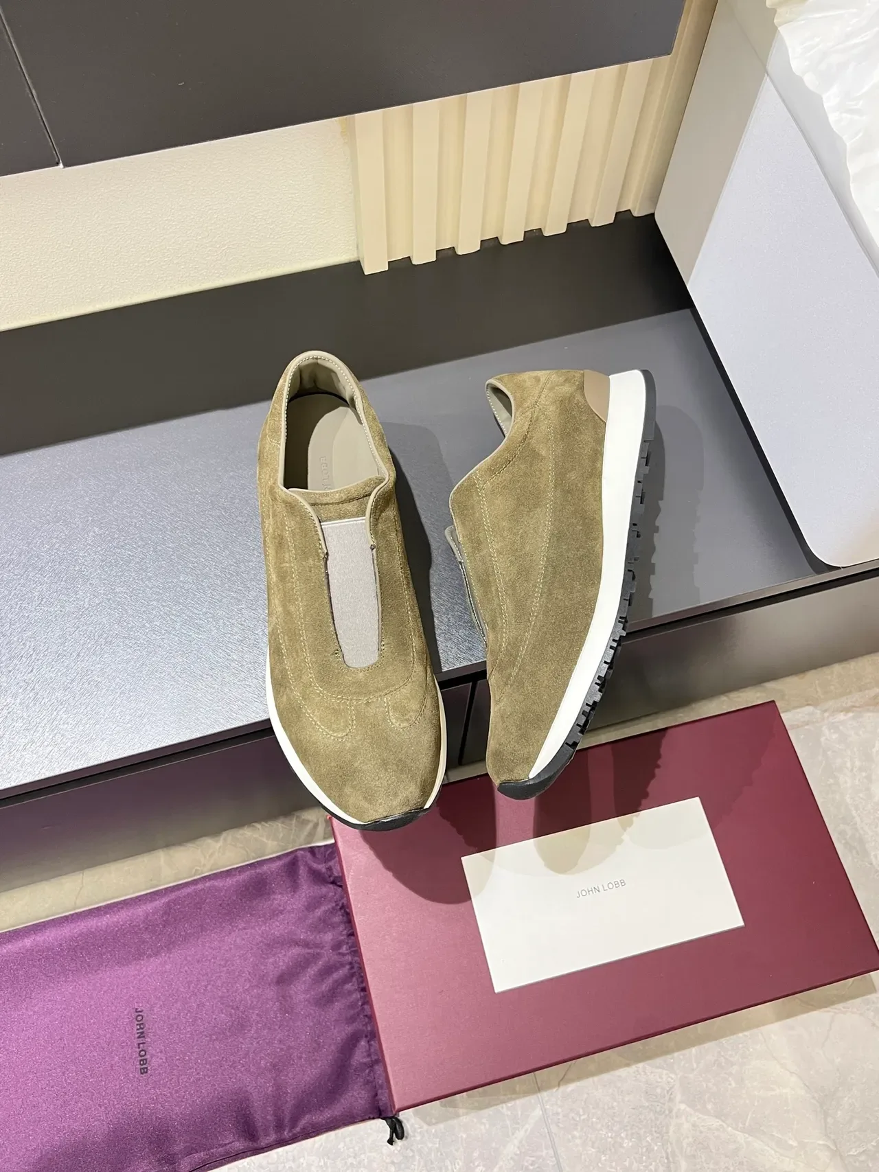Army Green White Suede Upper Slip-On Construction Sneakers 4
