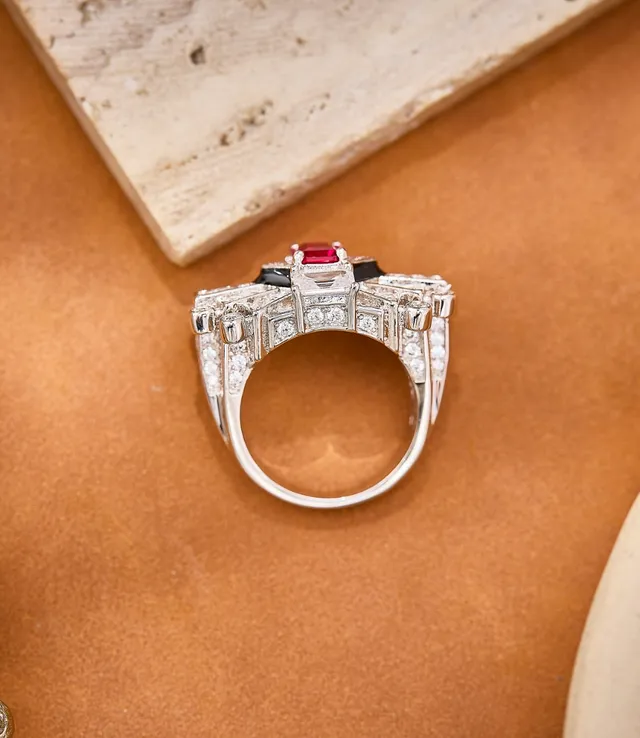 Art Deco Style Pink Gemstone and Diamond Halo Ring 2