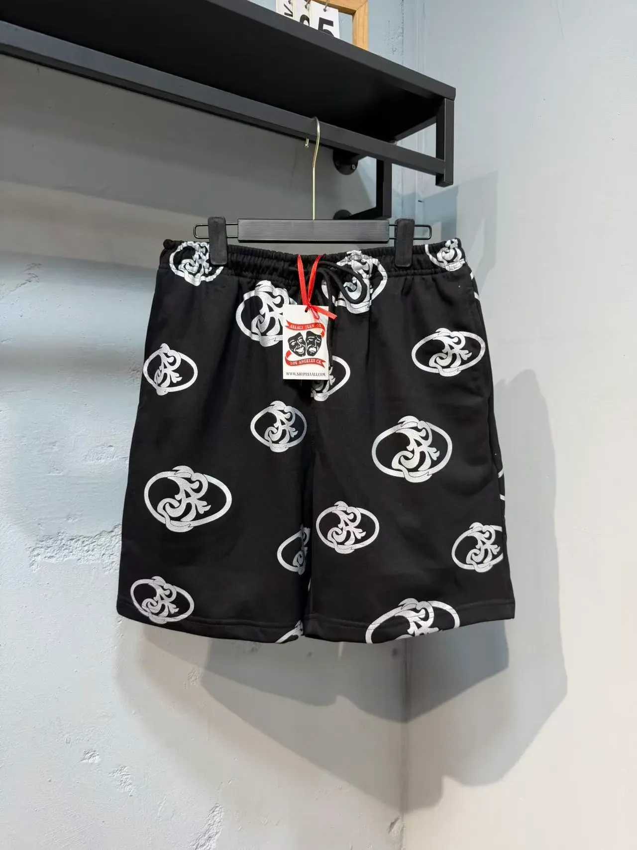 Asphalt Yacht Club Black and White Ornamental Logo Print Shorts 5