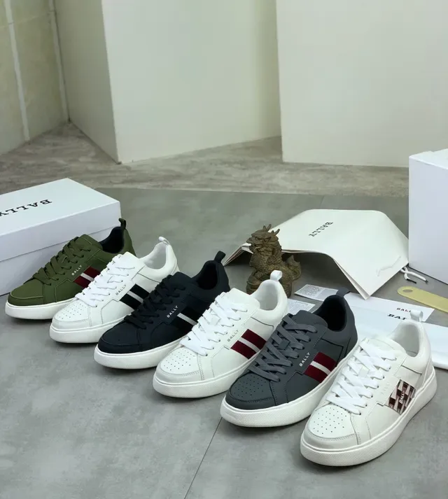 Bally Army Green Red Olive Leather Perforated Toe Lifestyle Sneakers 2