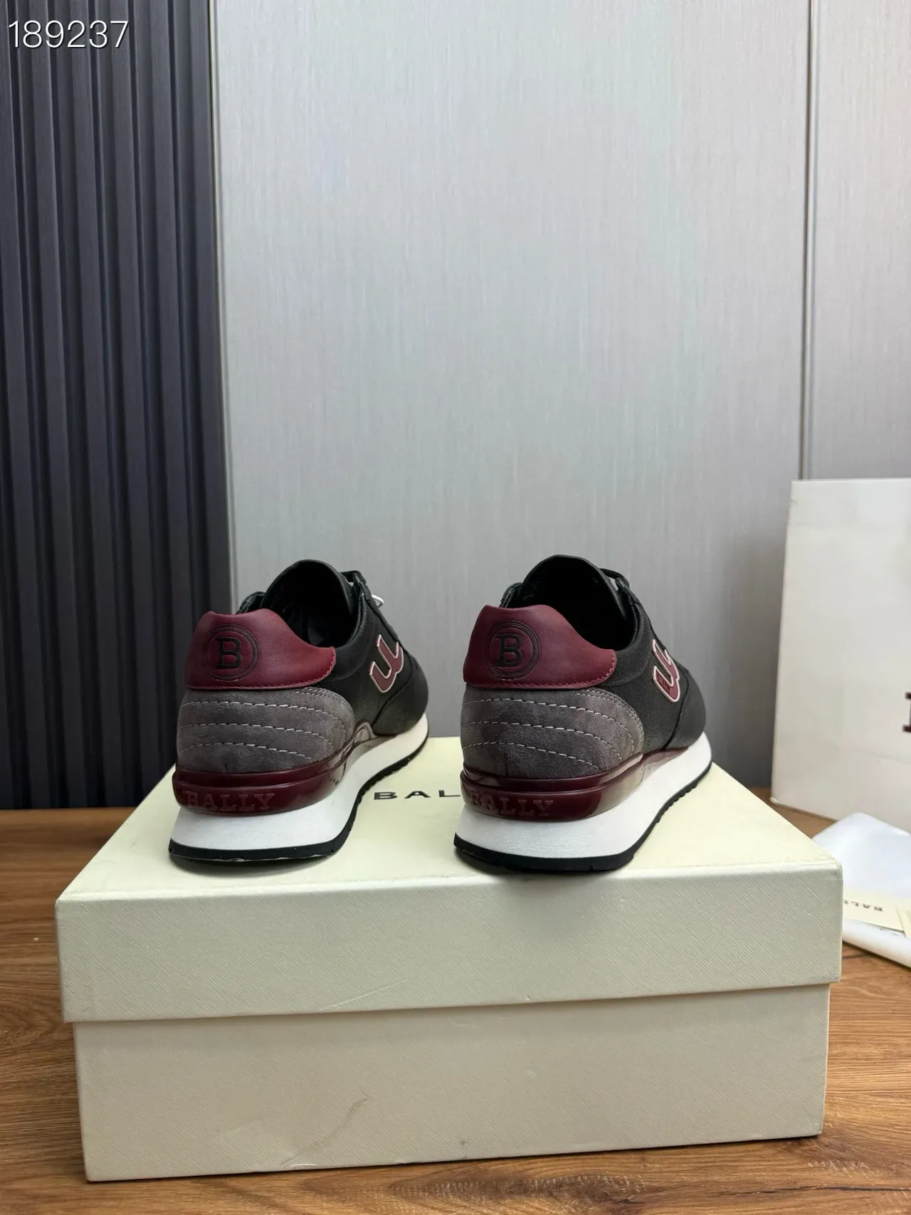 Bally Black Burgundy Leather Upper U-Logo Side Panel Lifestyle Sneakers 2