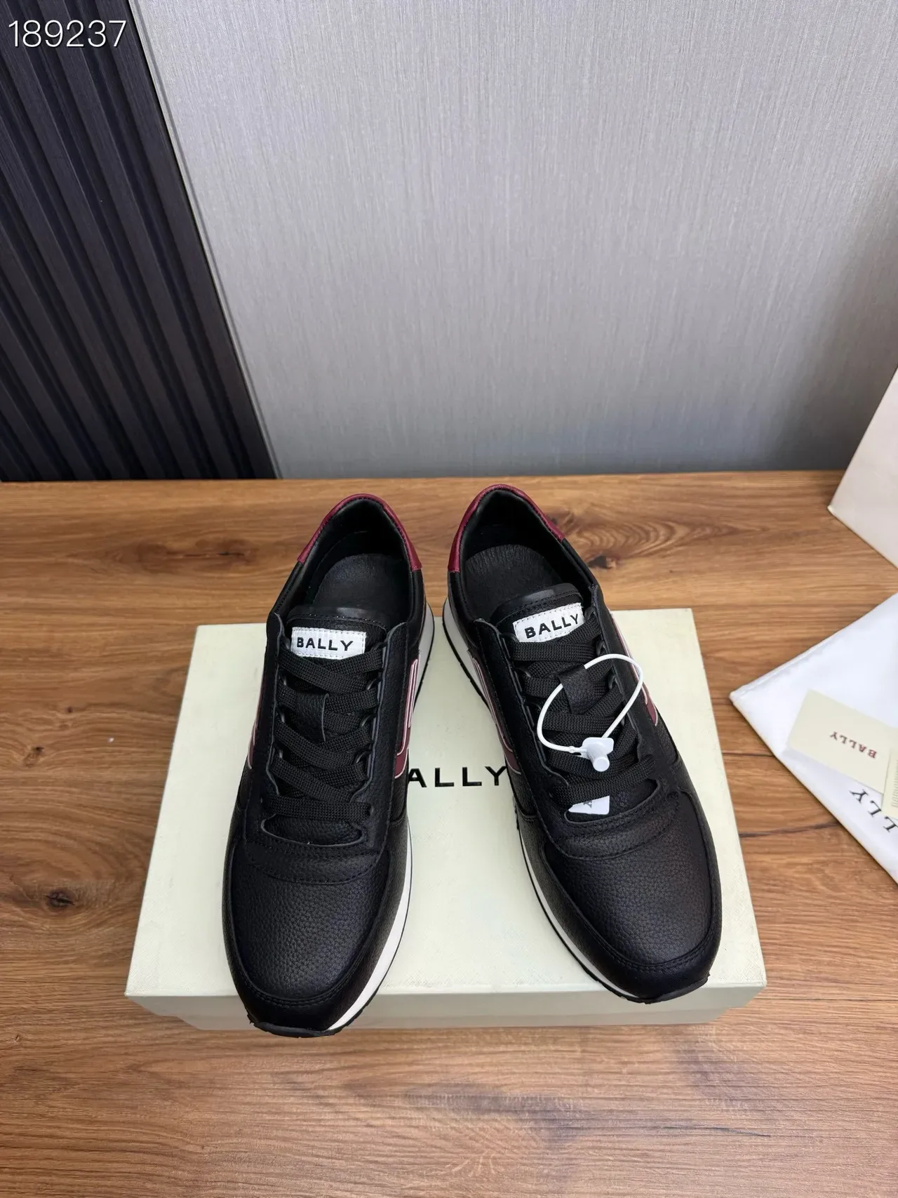 Bally Black Burgundy Leather Upper U-Logo Side Panel Lifestyle Sneakers 3