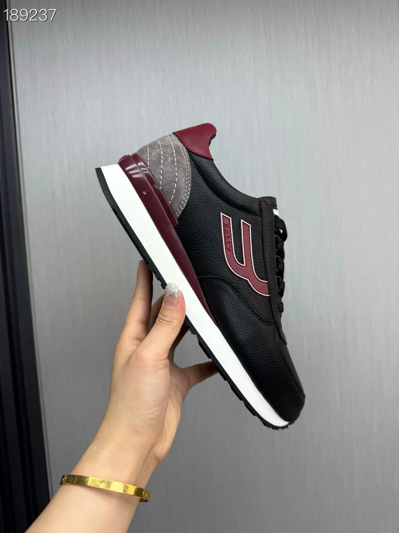 Bally Black Burgundy Leather Upper U-Logo Side Panel Lifestyle Sneakers 4