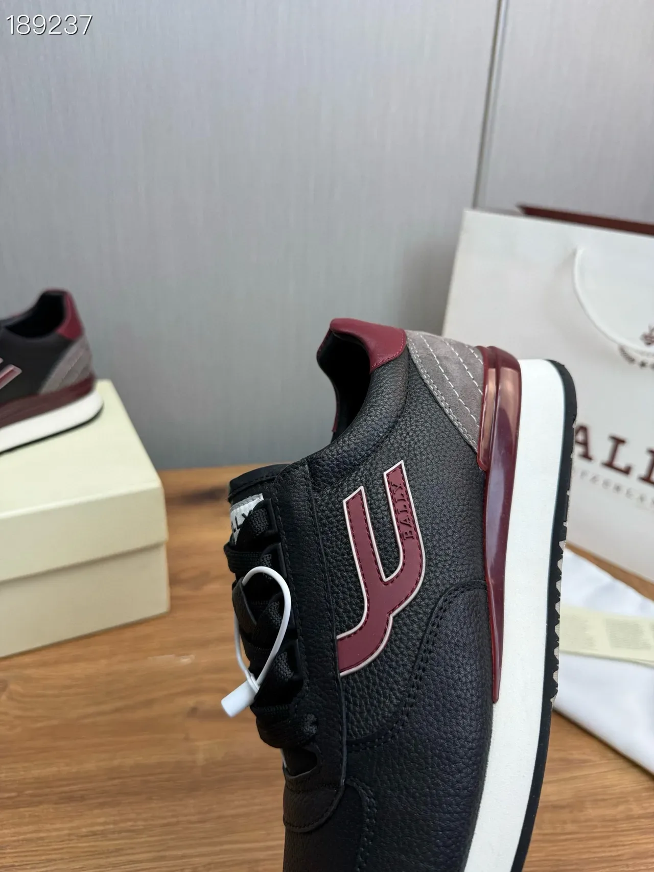 Bally Black Burgundy Leather Upper U-Logo Side Panel Lifestyle Sneakers 5