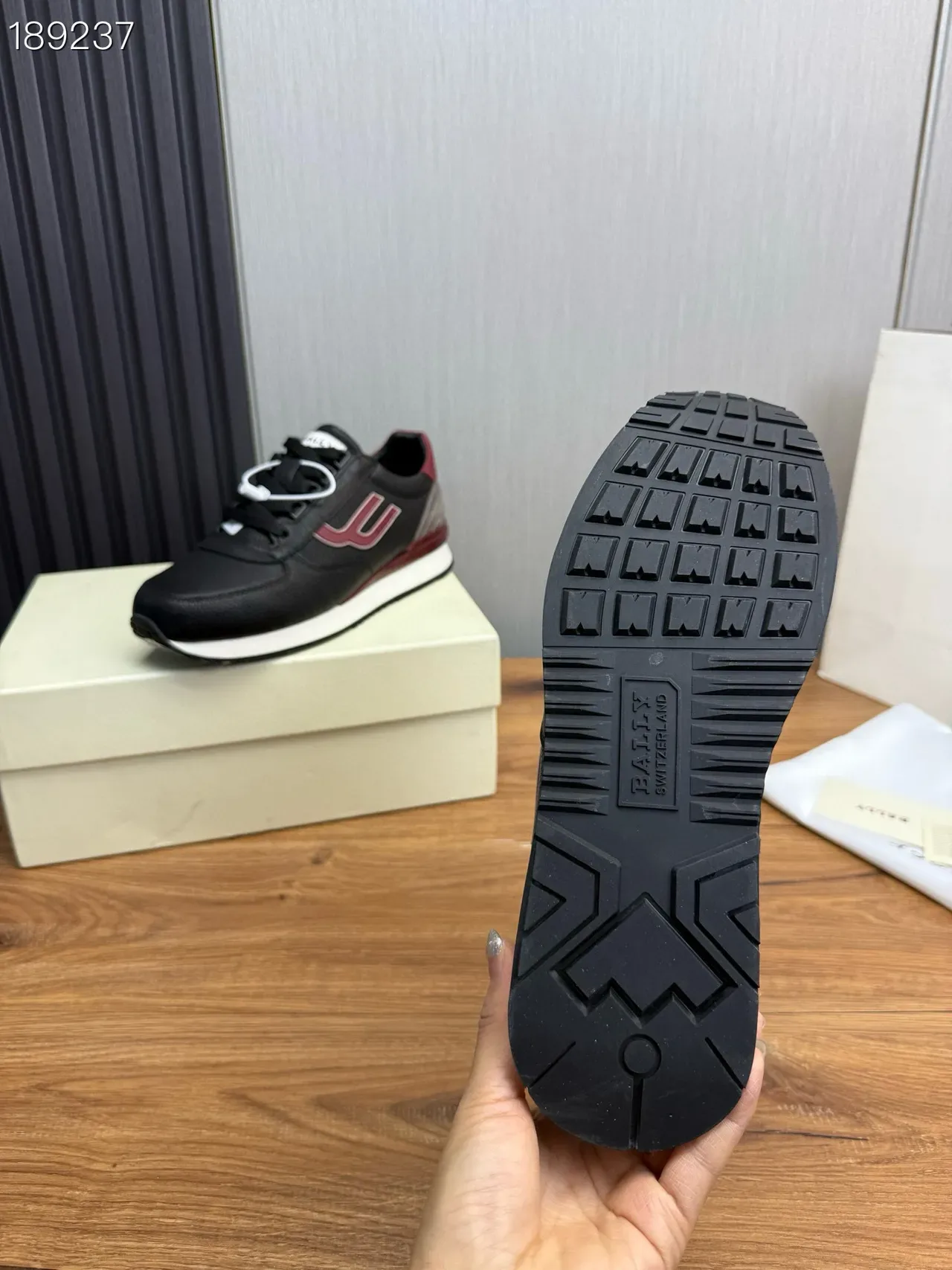 Bally Black Burgundy Leather Upper U-Logo Side Panel Lifestyle Sneakers 6