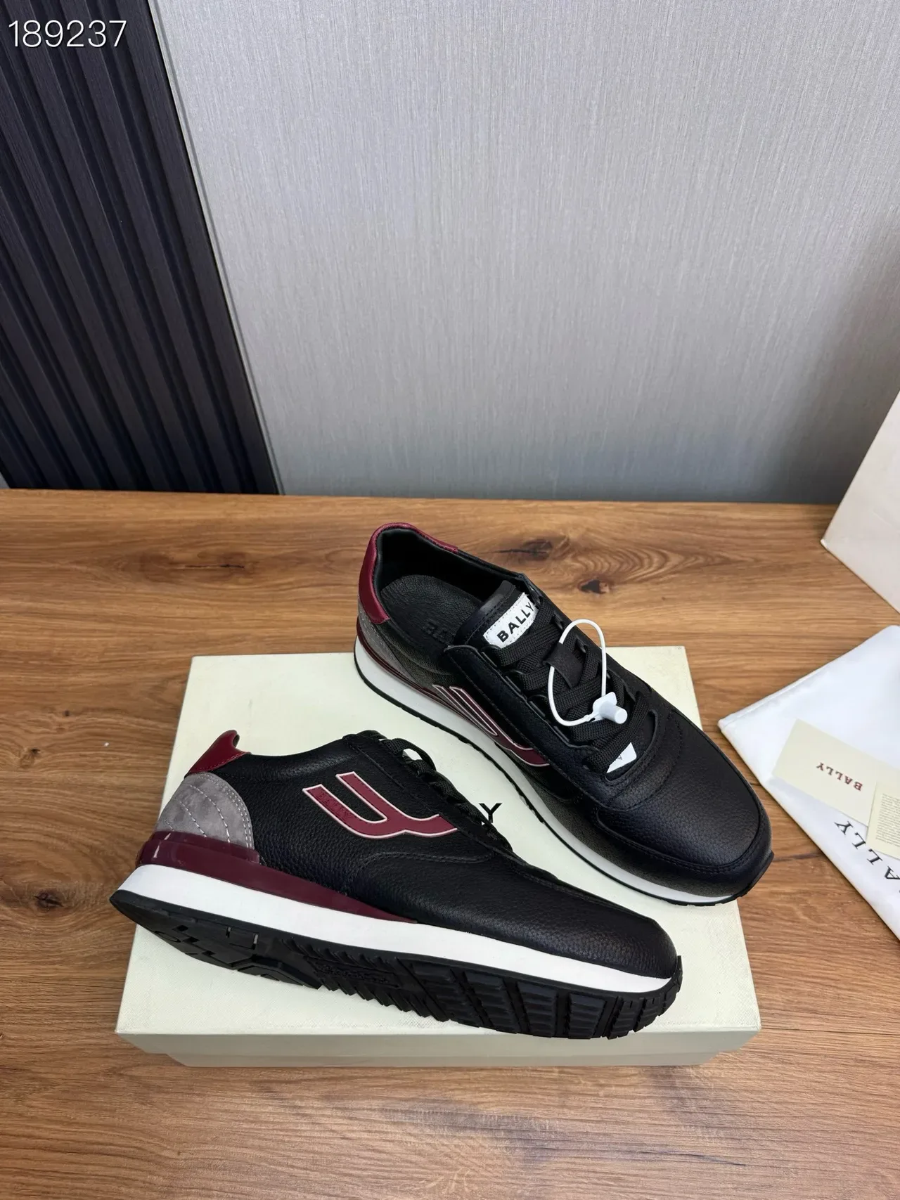 Bally Black Burgundy Leather Upper U-Logo Side Panel Lifestyle Sneakers 7