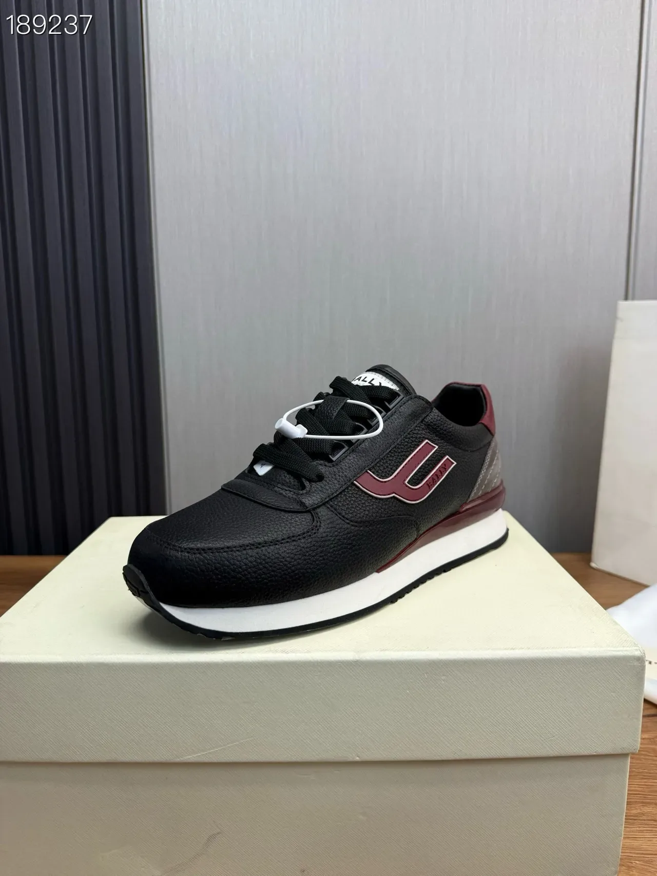 Bally Black Burgundy Leather Upper U-Logo Side Panel Lifestyle Sneakers 8