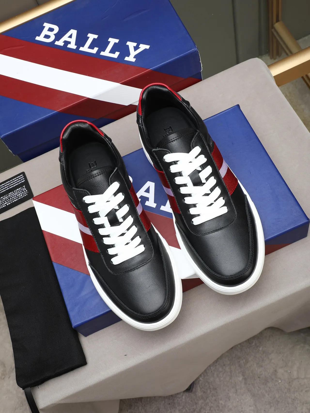 Bally Black Red Leather Upper Striped Side Panel Lifestyle Sneakers 2