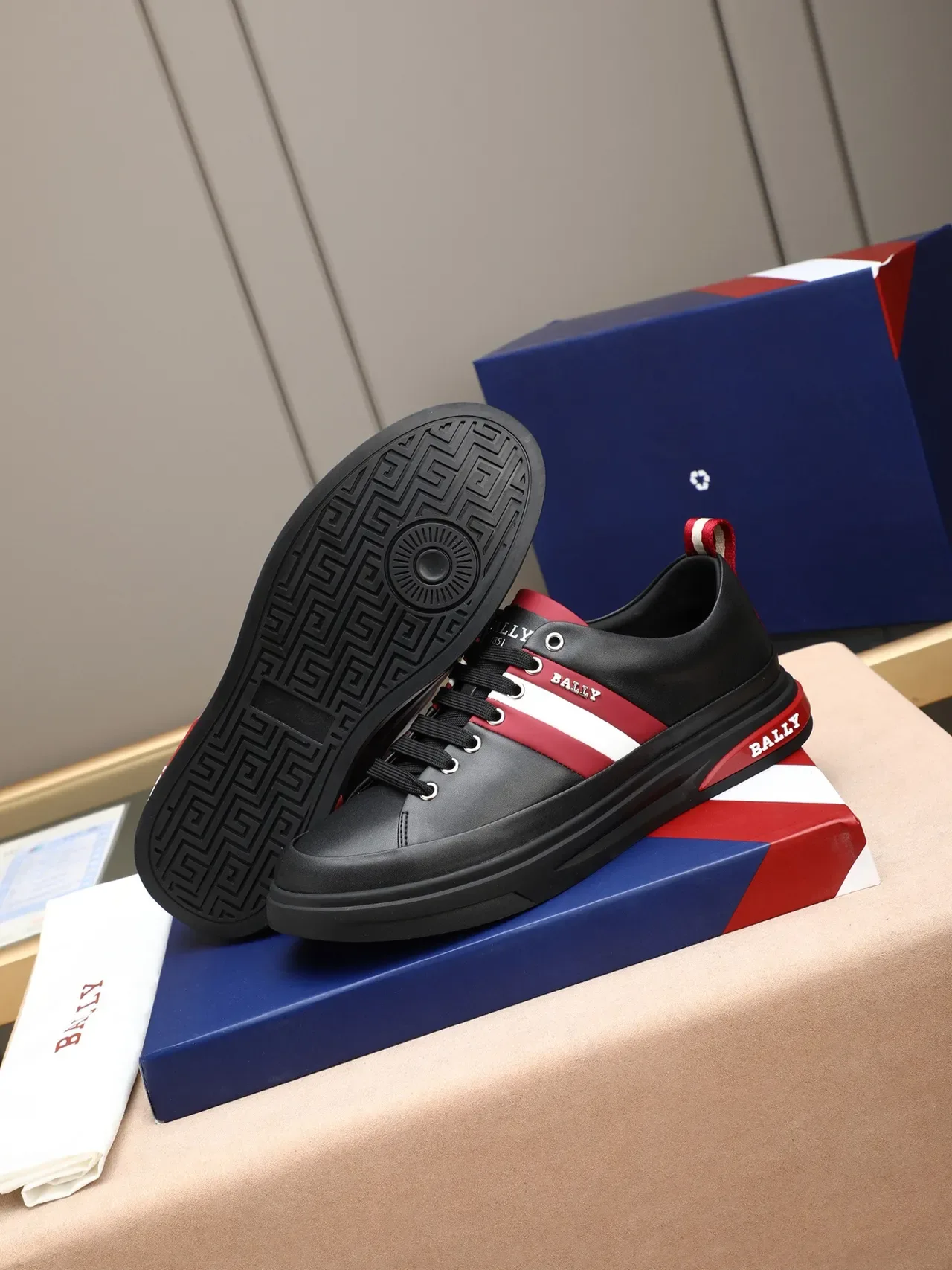 BALLY Black Red White Striped Platform Lifestyle Sneakers 4