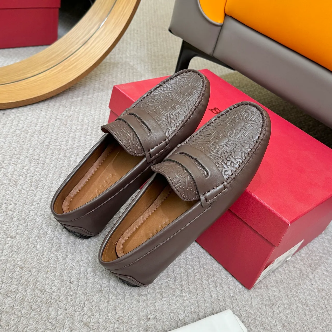 Bally Embossed Monogram Brown Loafer 7