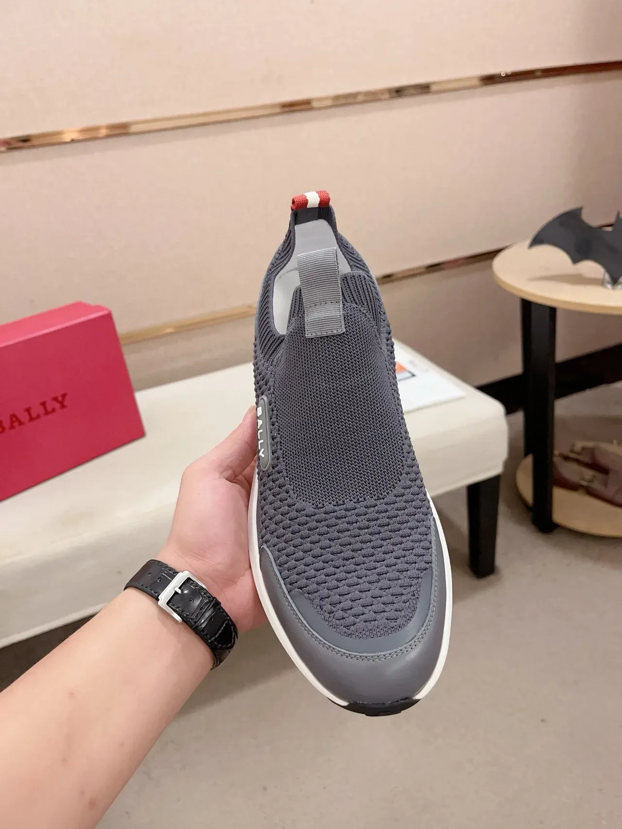 BALLY Gray White Knit Slip-On Chunky Midsole Sneakers 5