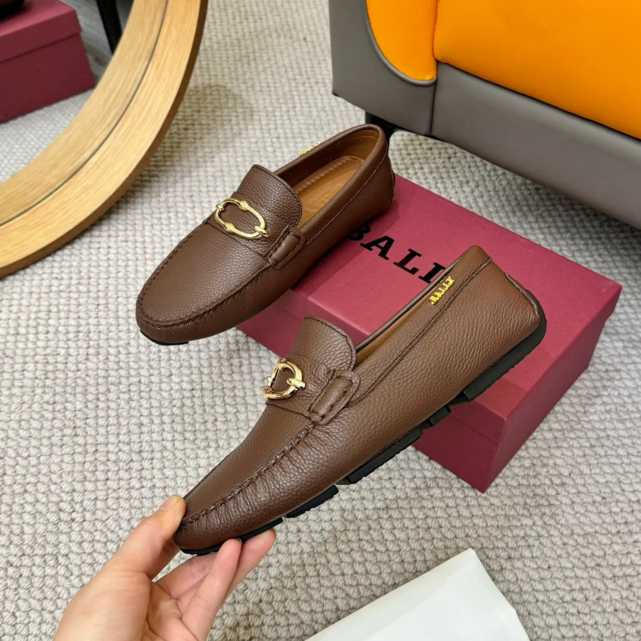 Bally Horsebit Loafer Brown Pebbled Leather Slip-On Loafer 5