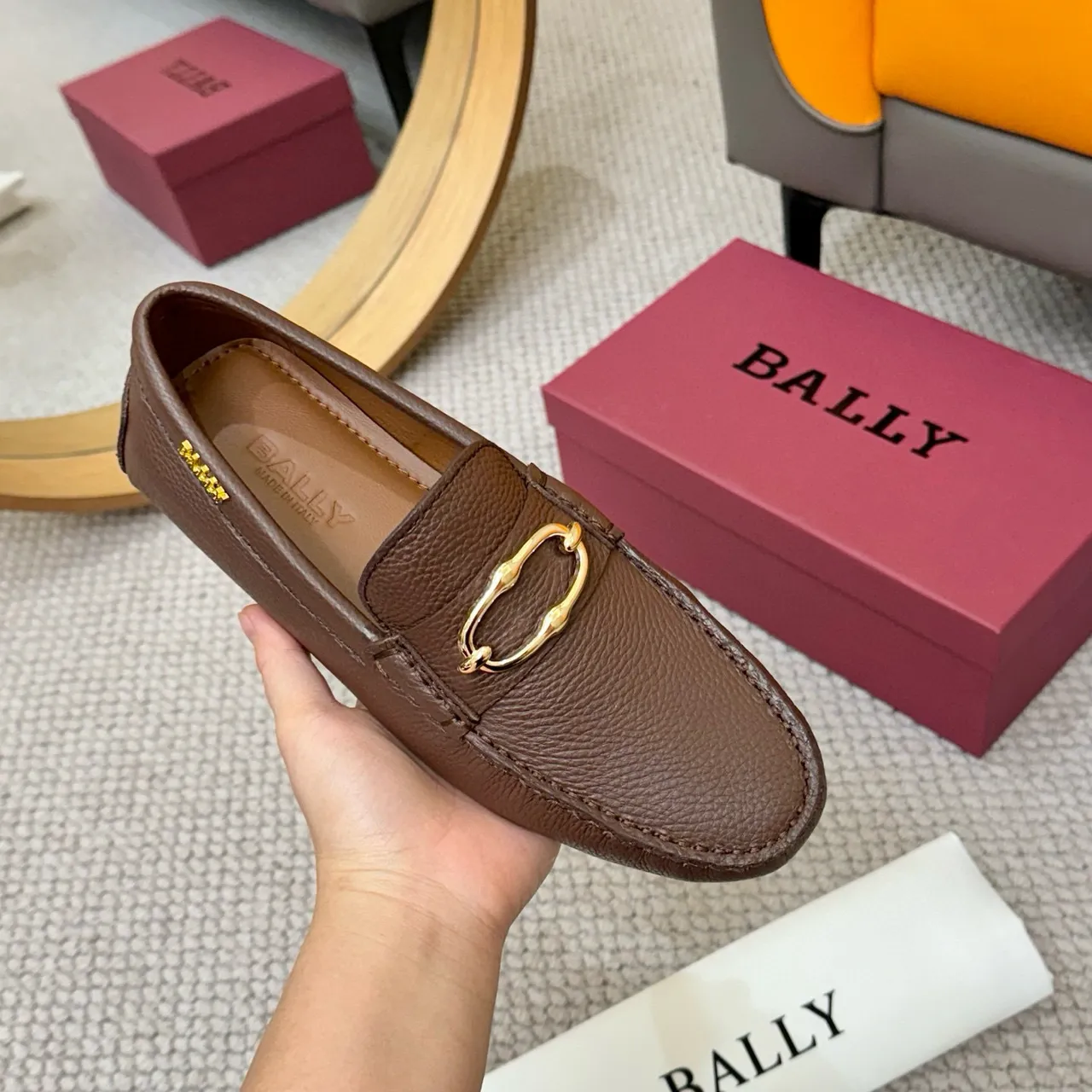 Bally Horsebit Loafer Brown Pebbled Leather Slip-On Loafer 6