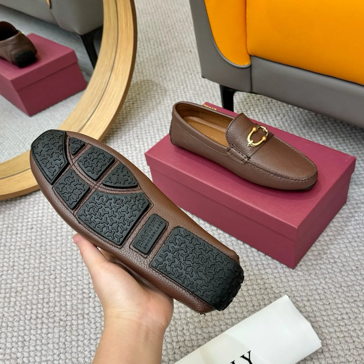Bally Horsebit Loafer Brown Pebbled Leather Slip-On Loafer 7