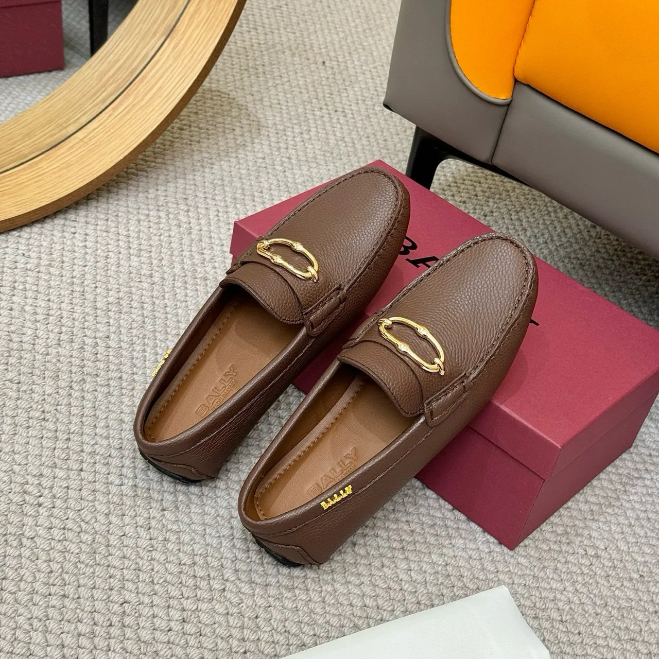 Bally Horsebit Loafer Brown Pebbled Leather Slip-On Loafer 8