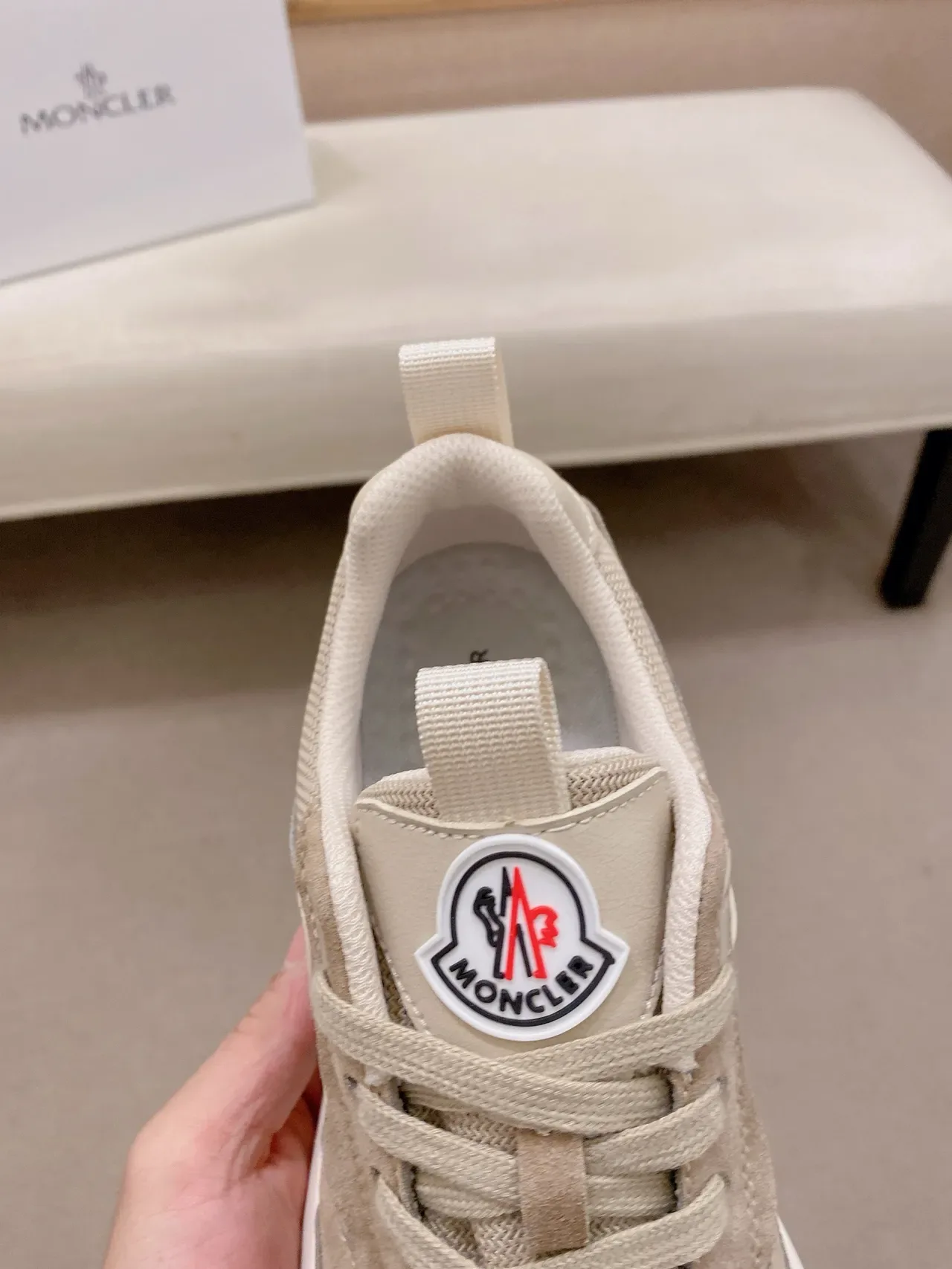 Beige and Off-White Retro Runner Lifestyle Sneakers 4