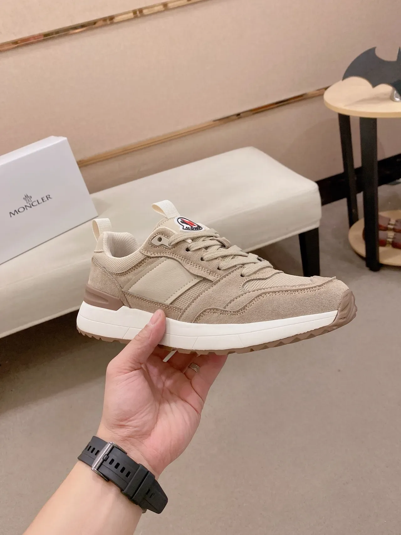 Beige and Off-White Retro Runner Lifestyle Sneakers 5