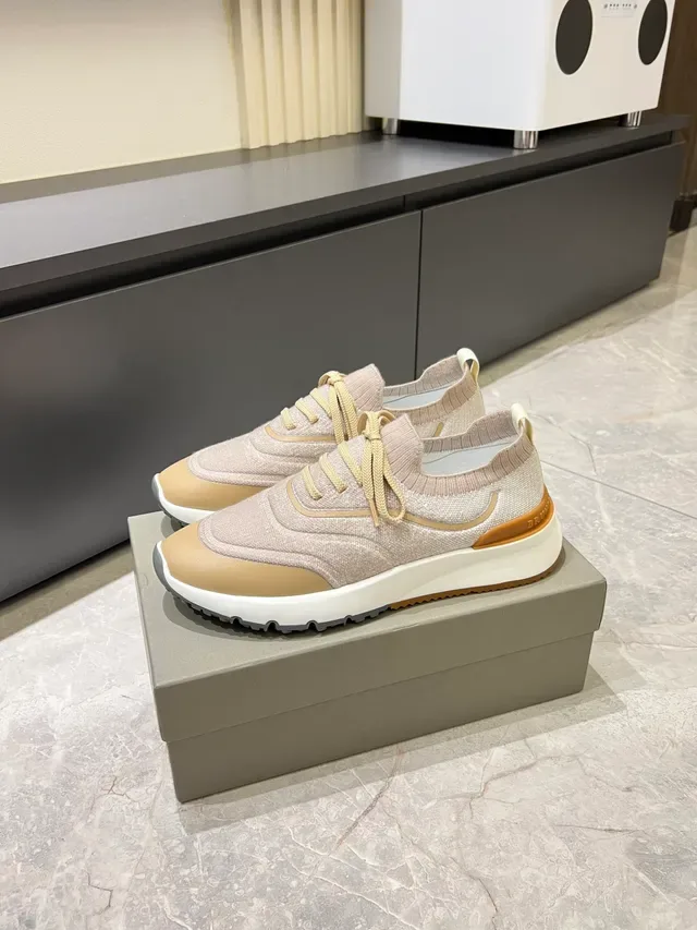 Beige and Tan Knit Lifestyle Sneaker 5