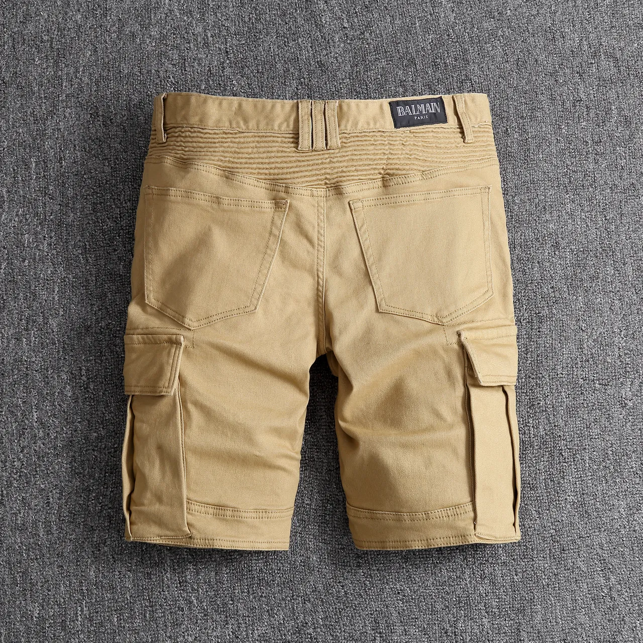 Beige Black Cargo-Style Zippered Thigh Pockets Shorts 14