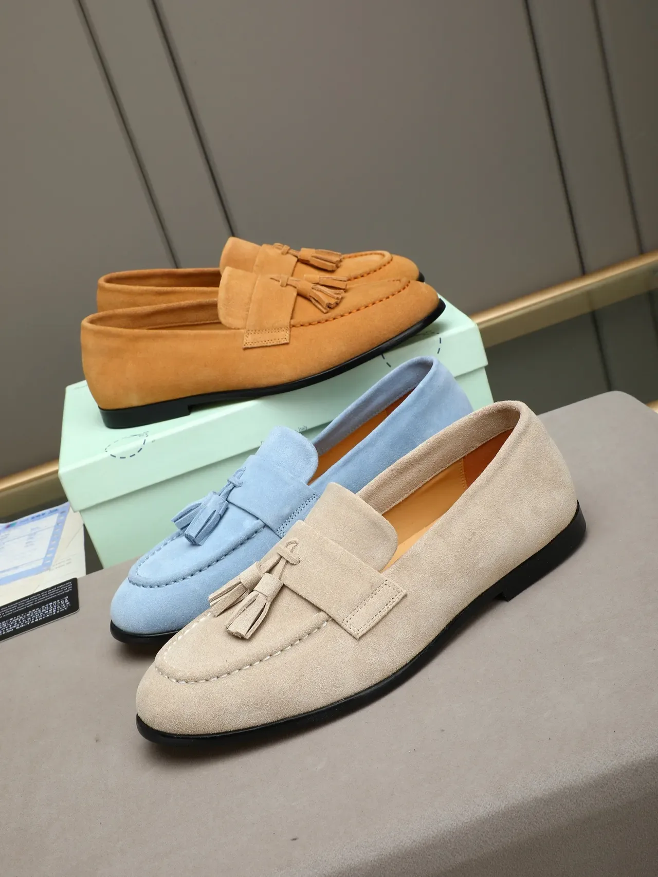 Beige Black Suede Tassel Loafer 2