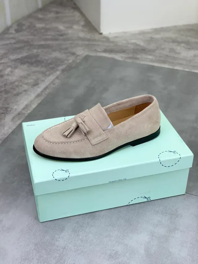 Beige Black Suede Tassel Strap Loafer 4