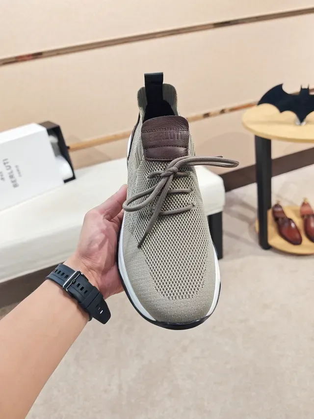 Beige Brown Knit Mesh Upper Leather Accents Sneakers 5