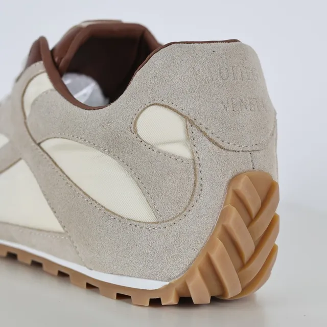 Beige Brown Layered Suede And Textile Upper Gum Rubber Sole Sneakers 4