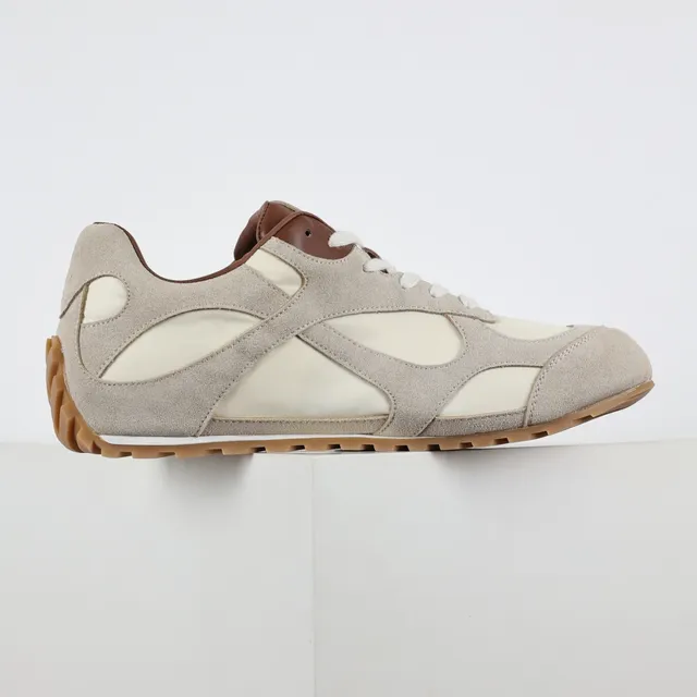 Beige Brown Layered Suede And Textile Upper Gum Rubber Sole Sneakers 7